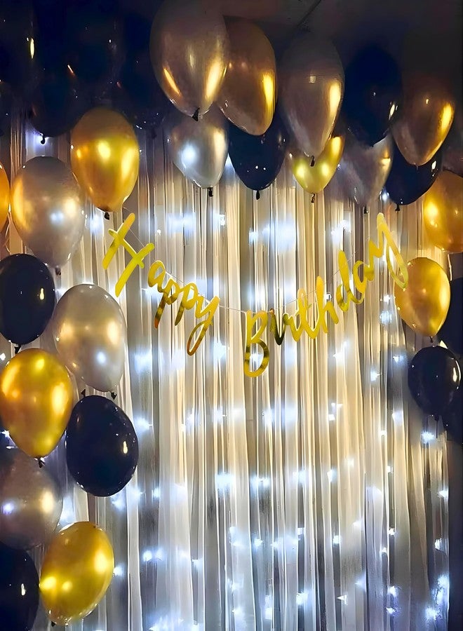 1iAM Romantic Happy Birthday Decoration Items Pack of 34pcs For Husband, Wife, Girlfriend, Boyfriend | Golden, Black & Silver Birthday Decoration Party Packs For Indoor or Outdoor Home, Room, Office - Image 1